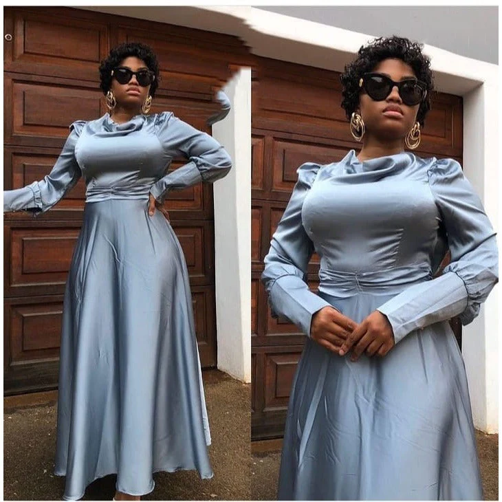 Vintage Long-sleeve Satin Dress - Image 4