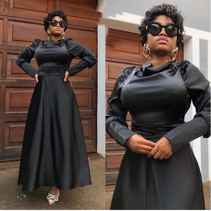 Vintage Long-sleeve Satin Dress - Image 5