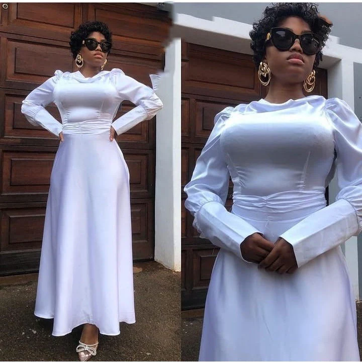 Vintage Long-sleeve Satin Dress - Image 6