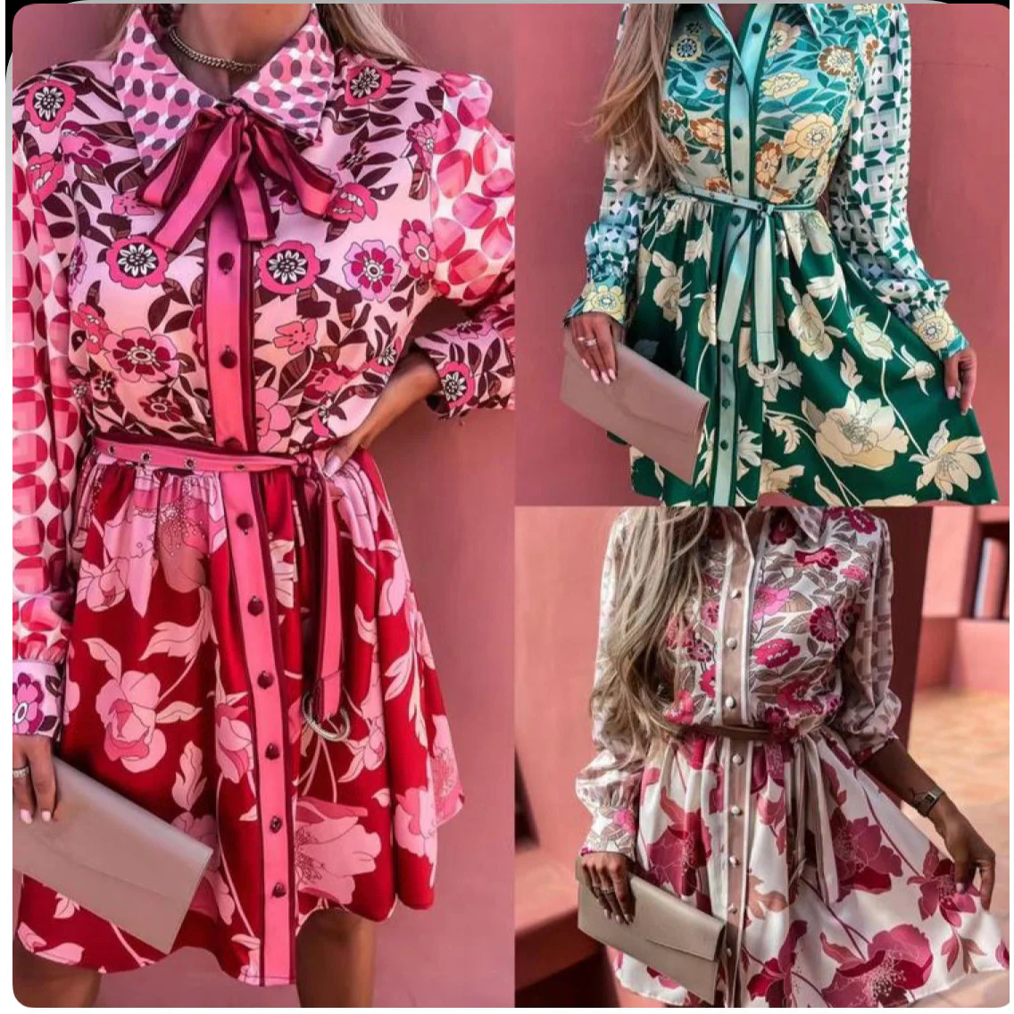Vintage Loose Lantern Long Sleeved Floral Dress - Image 4