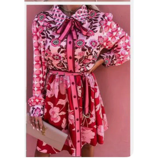 Vintage Loose Lantern Long Sleeved Floral Dress - Image 5