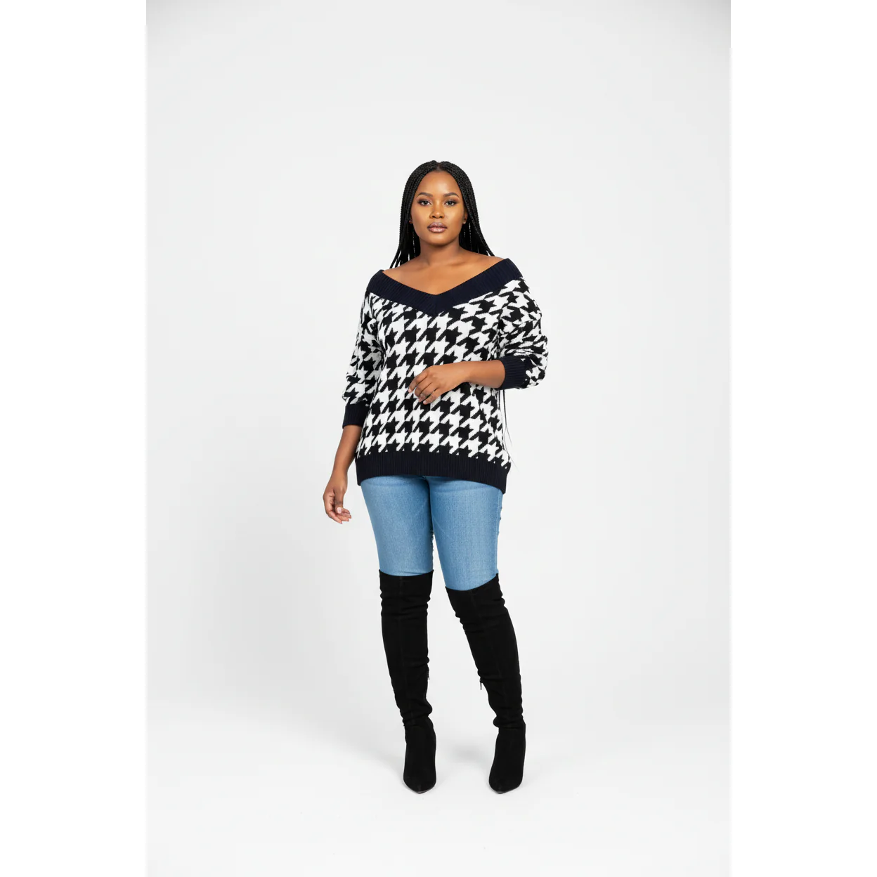 Vintage Loose Plaid V-neck Pullover - Image 3