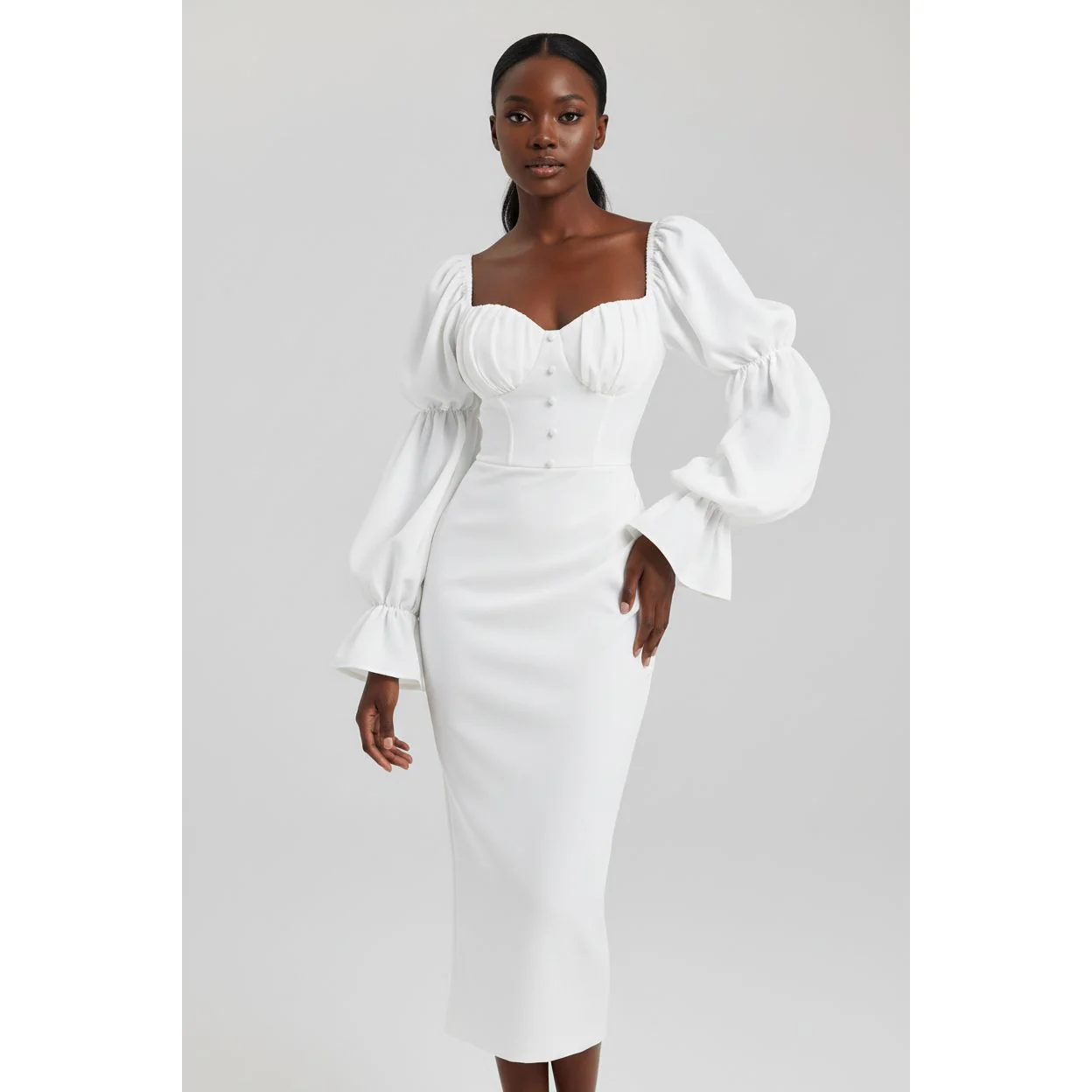 Vintage Puff Ruched Long Dress