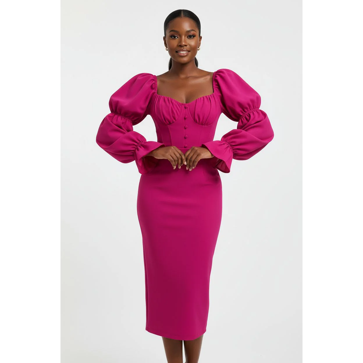Vintage Puff Ruched Long Dress - Image 2