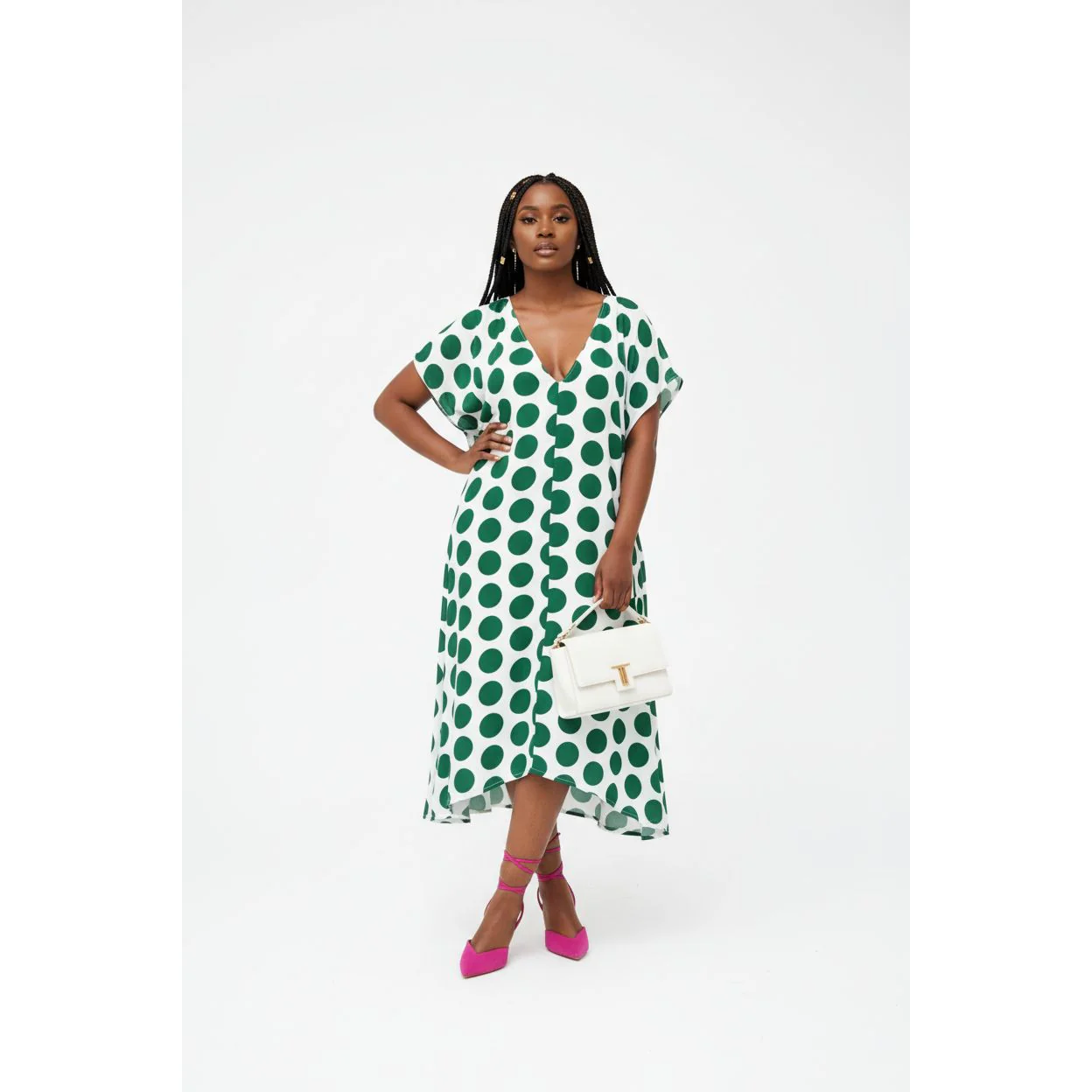 Vintage V-Neck Dotted Dress
