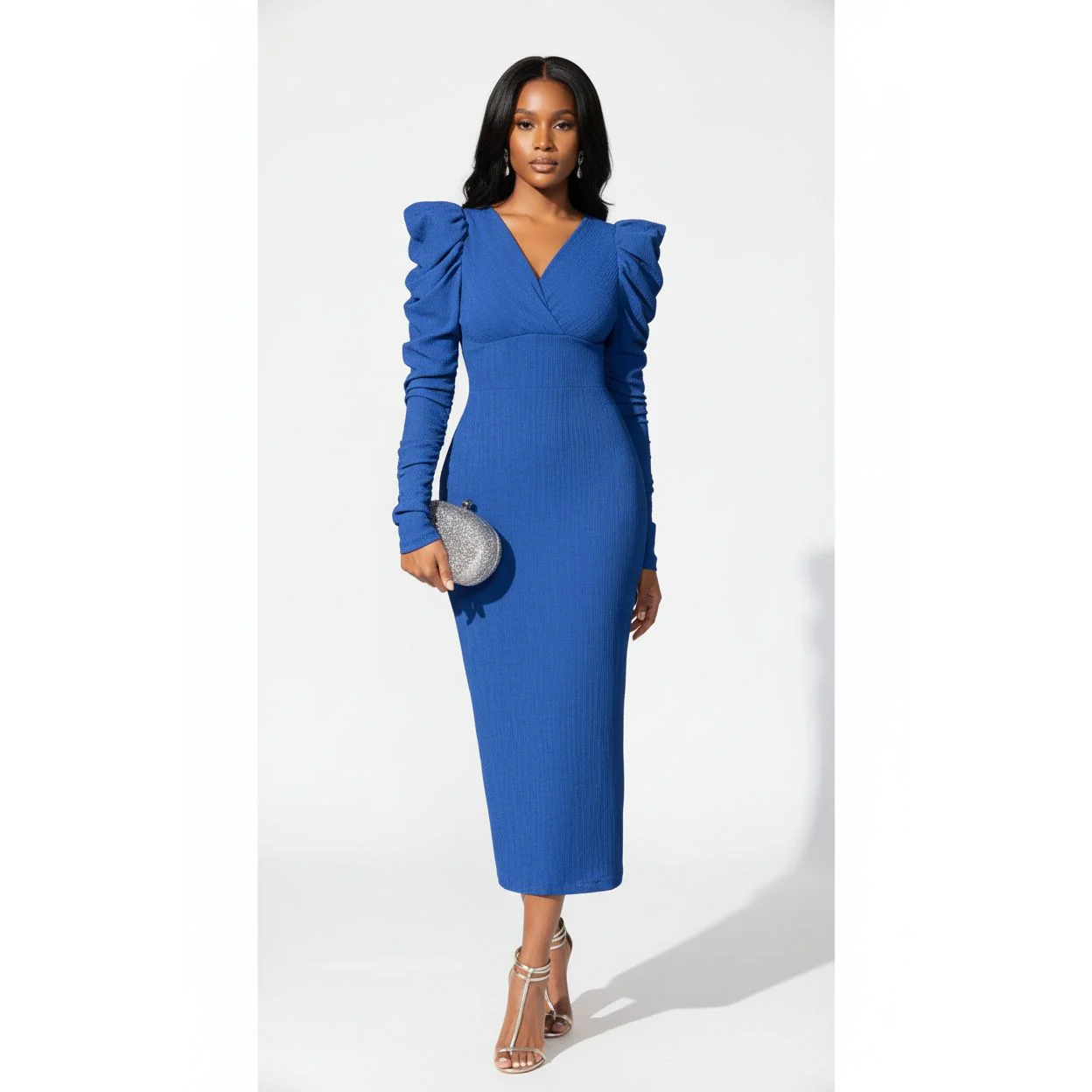 Vintage V-Neck Ruffled Sleeve Dress - Image 3