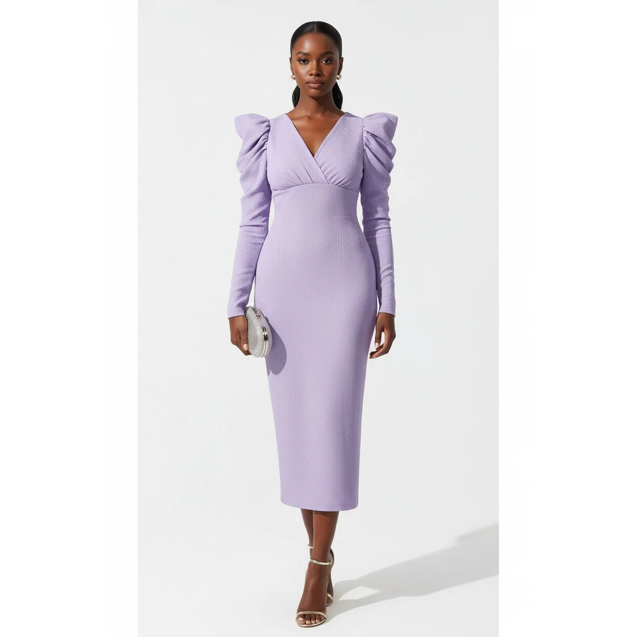 Vintage V-Neck Ruffled Sleeve Dress - Image 5