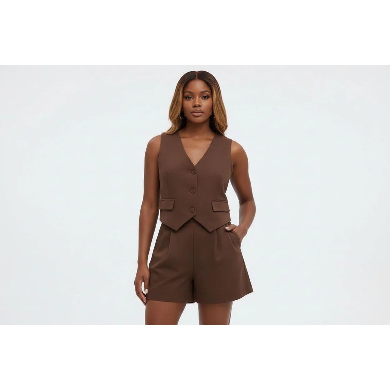 Vintage V-Neck Top and Pant Set - Image 2