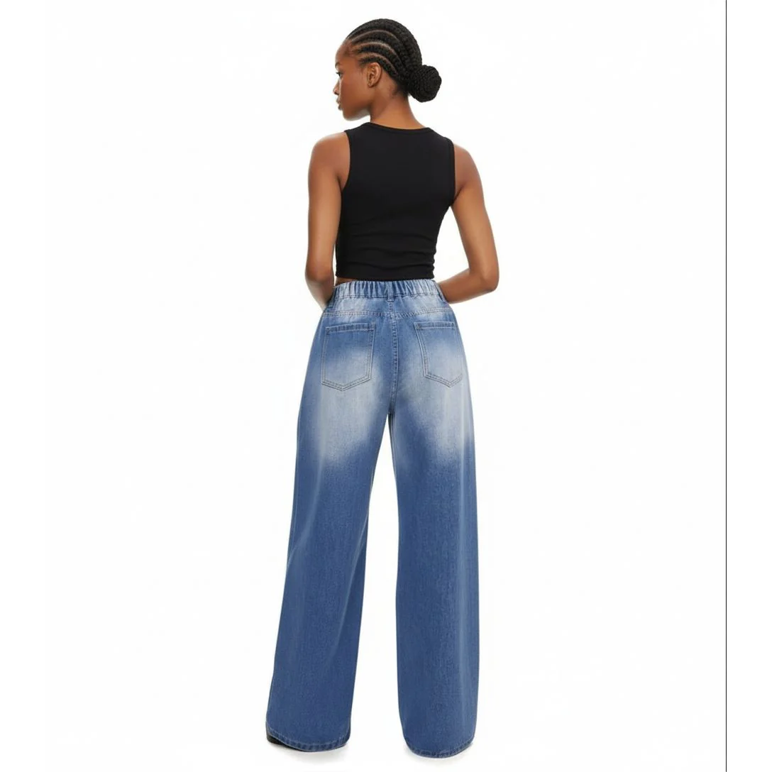 Vintage Washed Blue Wide Leg Jeans - Image 2