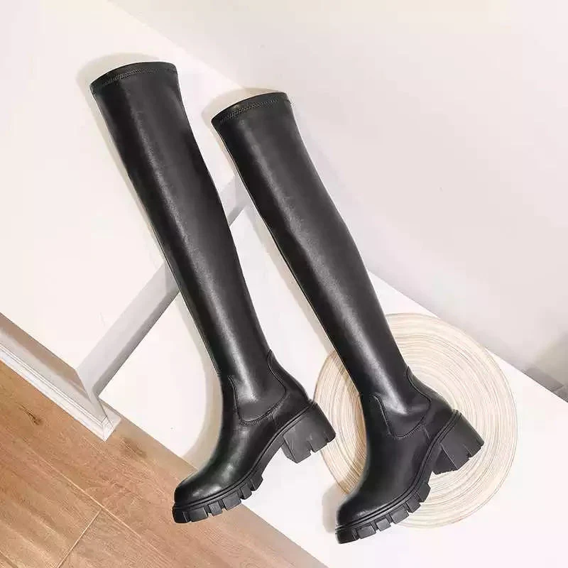 Warm Solid Thigh High Boots - Image 6