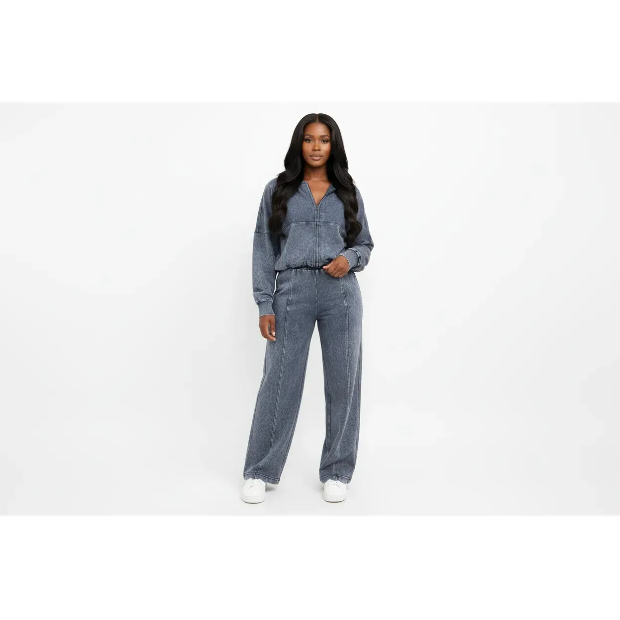 Washed Zip-Up Hoodie & High-Waisted Flare Pants - Image 2