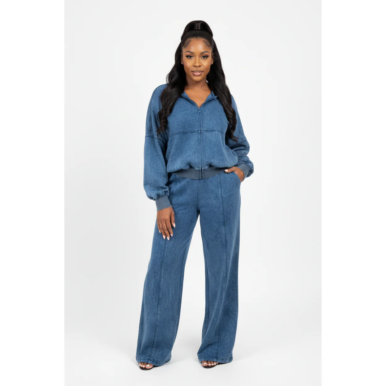 Washed Zip-Up Hoodie & High-Waisted Flare Pants - Image 3