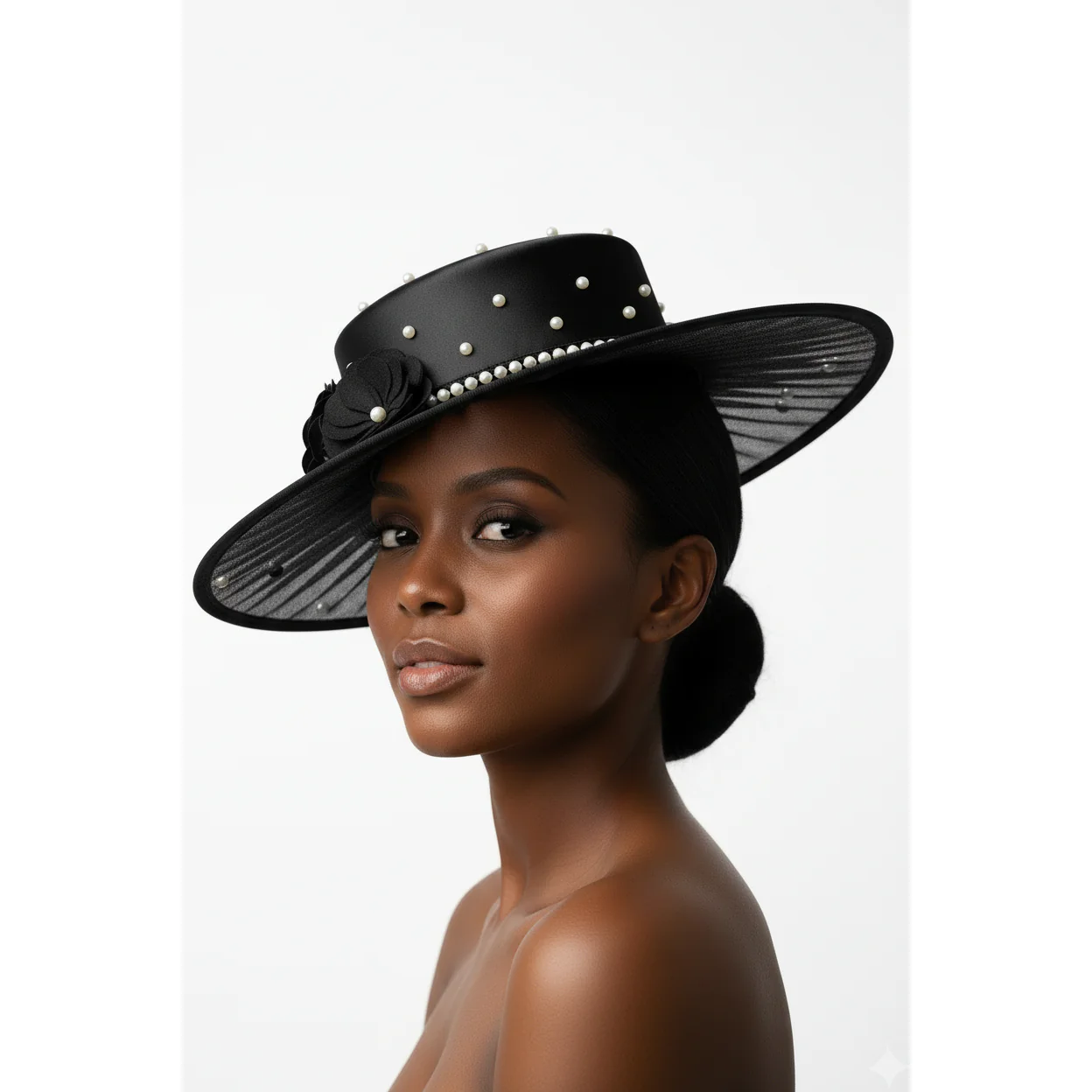 Wedding Organza Features a Wide Brim Fascinator Hat - Image 2