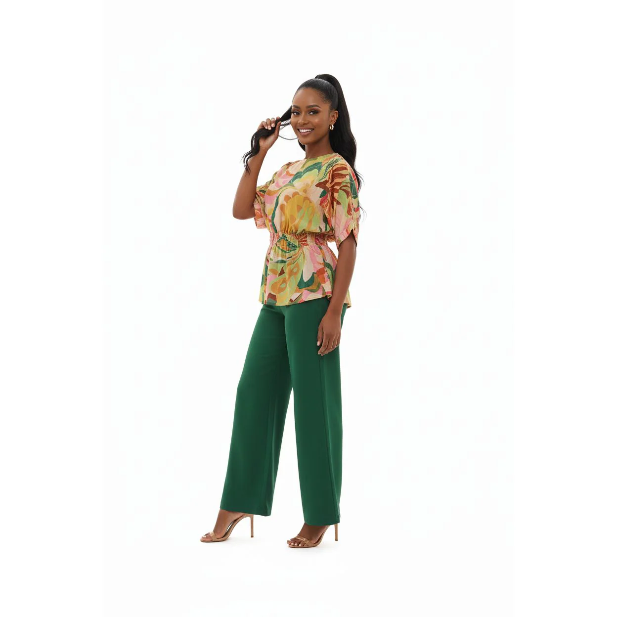 Multicolor Printed Sleeve Knot Side Top & Pants. - Image 5