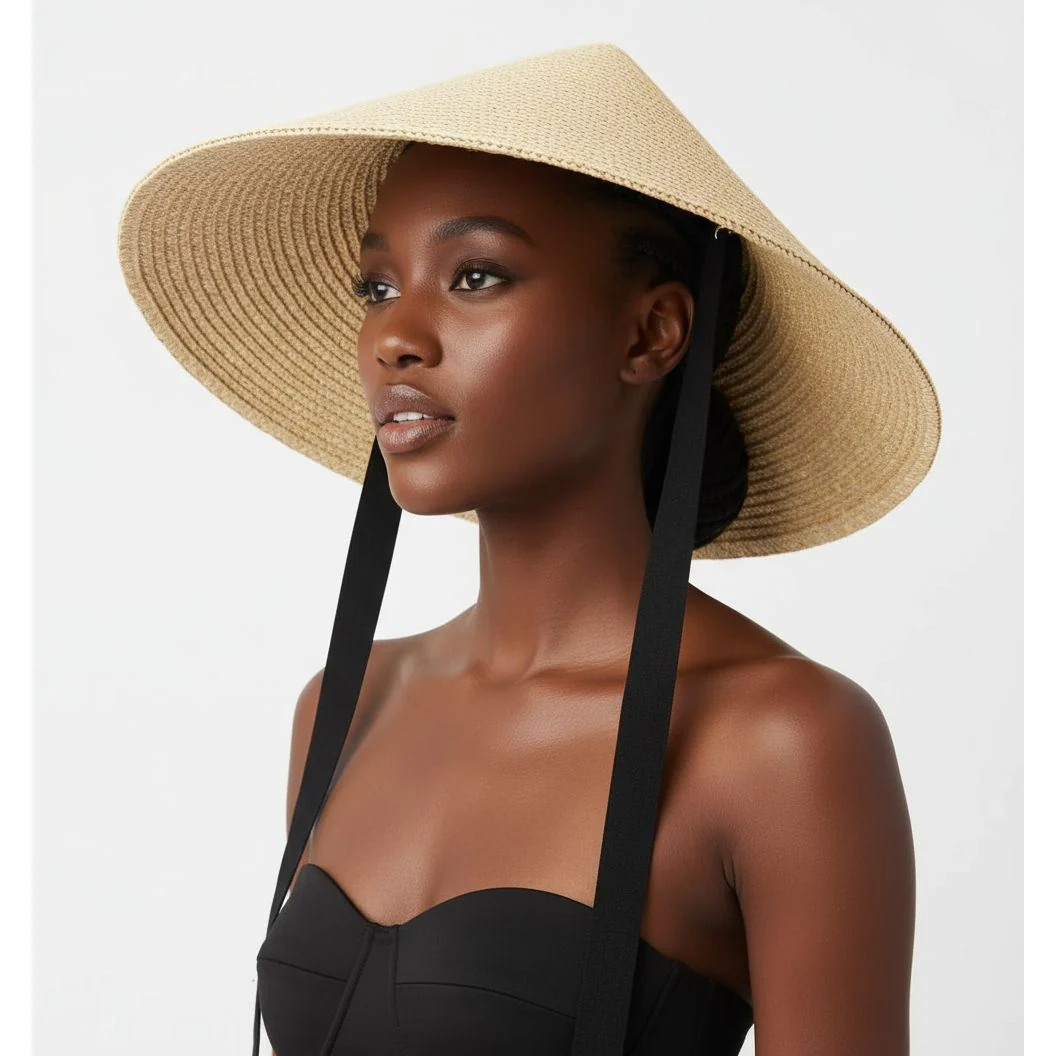 Wide Brim Straw Weaving Cone Sun Hat - Image 2