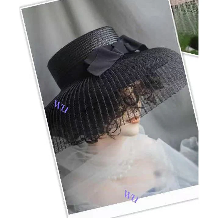 Wide Brim Summer Beach Bucket Hat with Bowknot Garden Wedding Sun Hat - Image 3