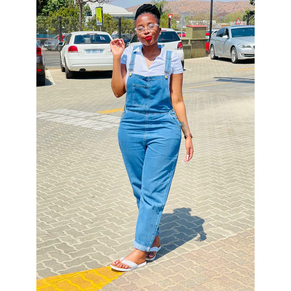Wide Leg Denim Overall Jumpsuit - Image 5