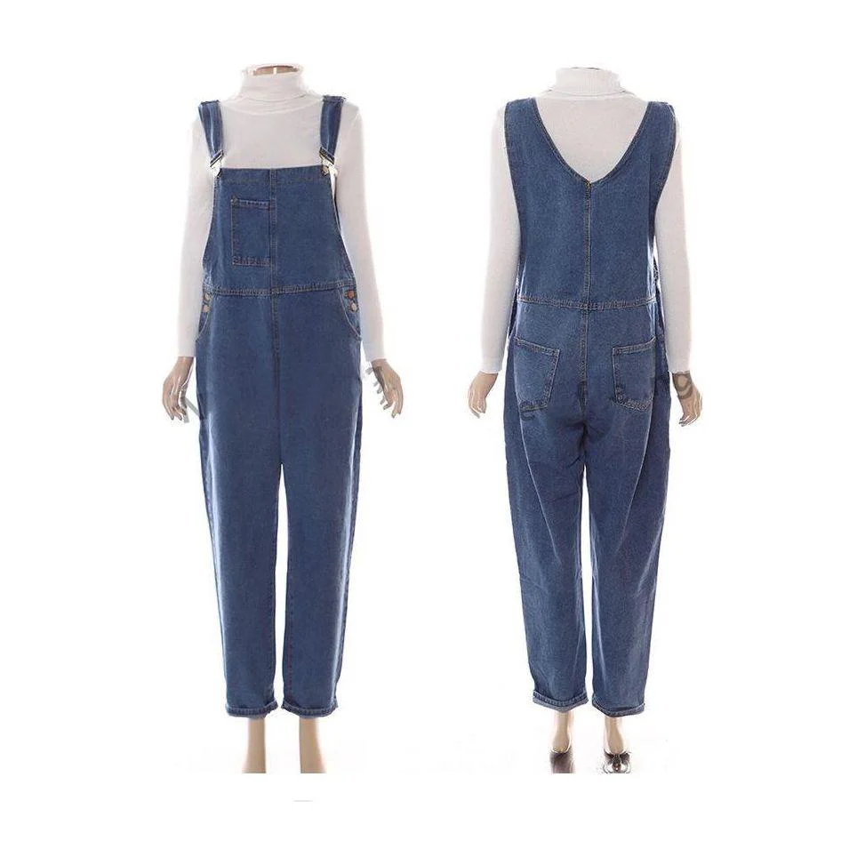 Wide Leg Denim Overall Jumpsuit - Image 7