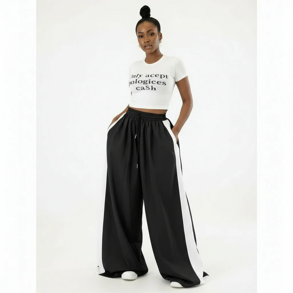 Cargo Wide Leg Long Palazzo Pants & Crop T-Shirt Set - Image 2