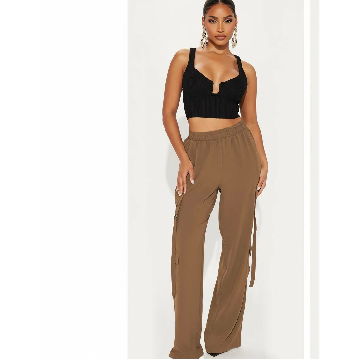 Drawstring Waist Knot Side Hem Pants.