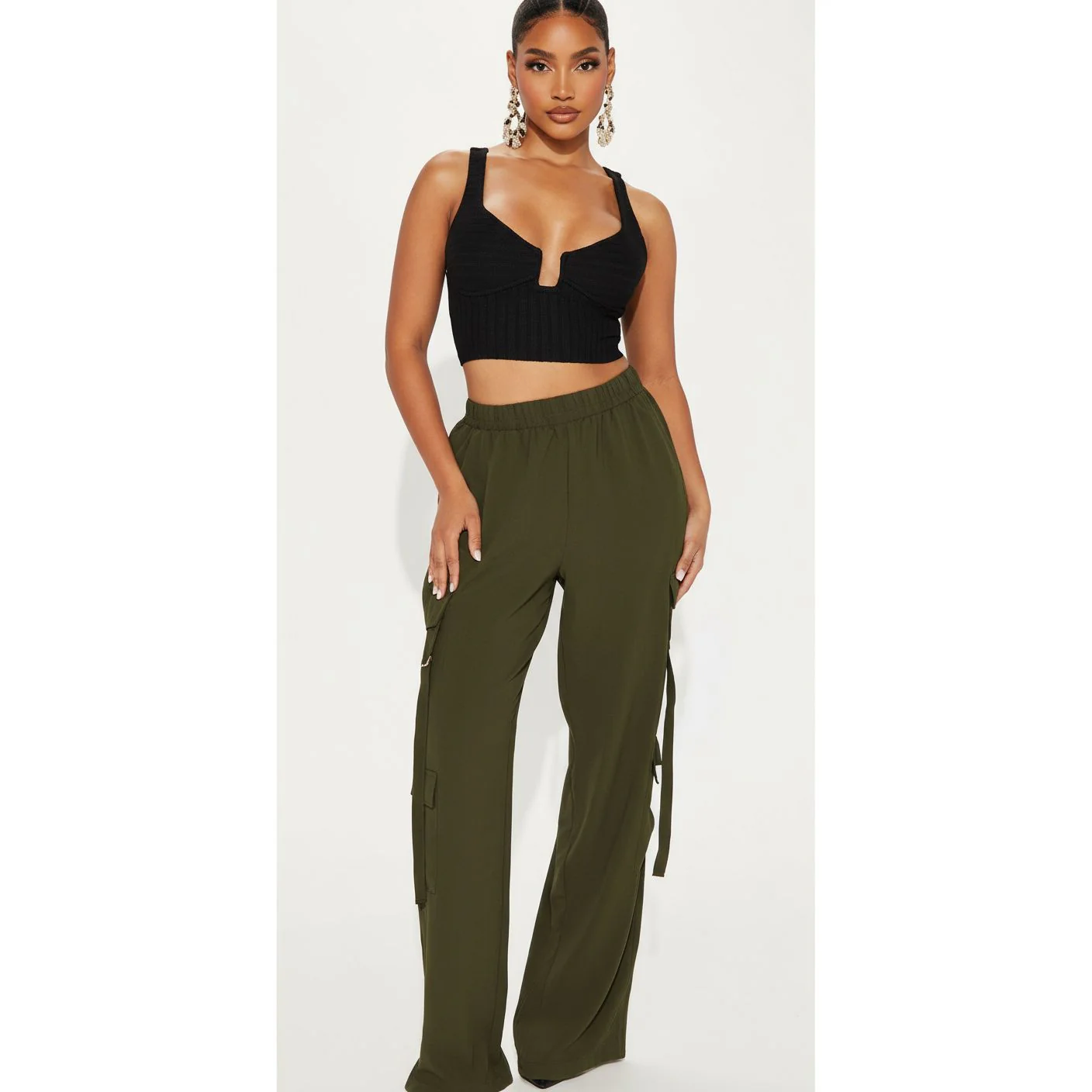 Drawstring Waist Knot Side Hem Pants. - Image 2