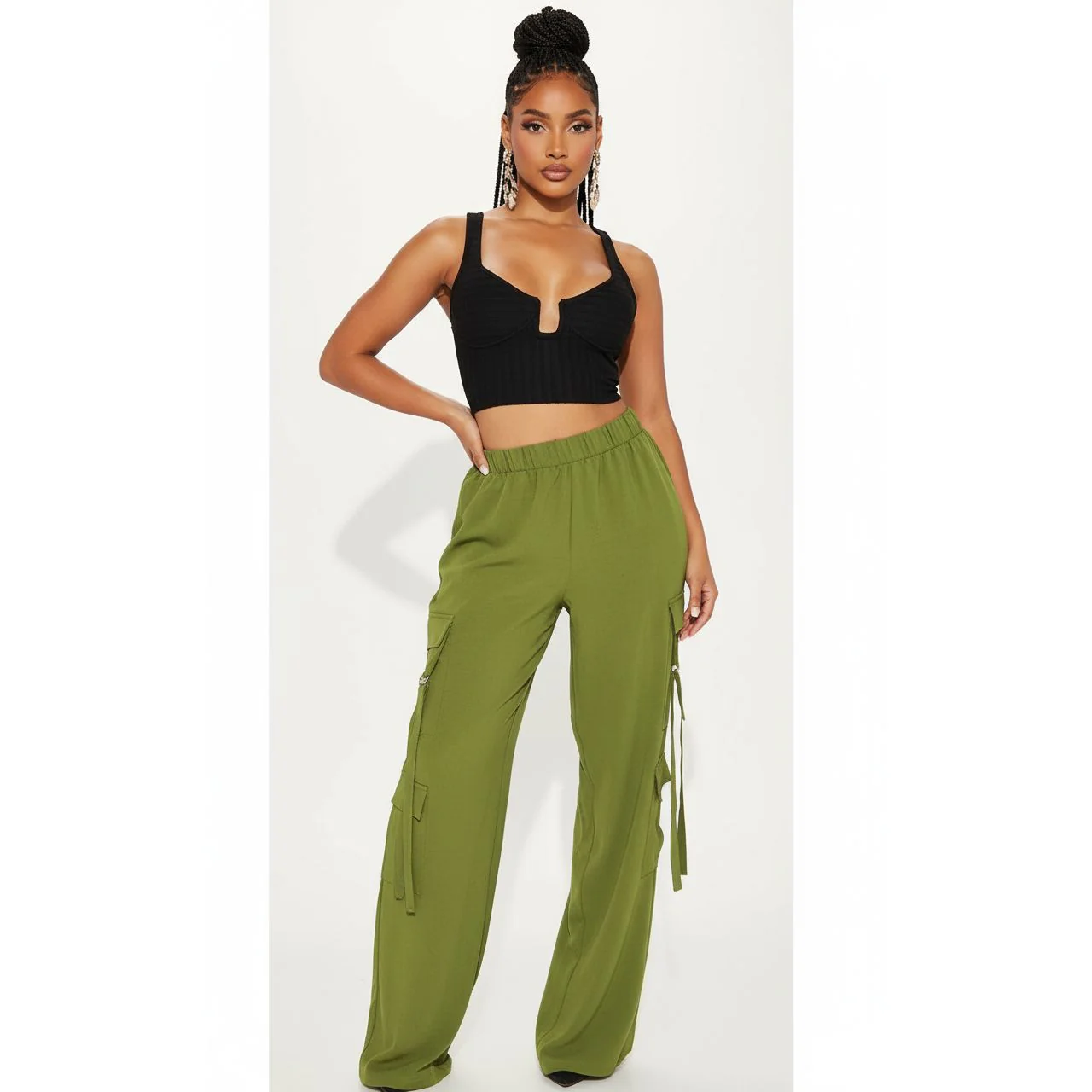 Drawstring Waist Knot Side Hem Pants. - Image 3