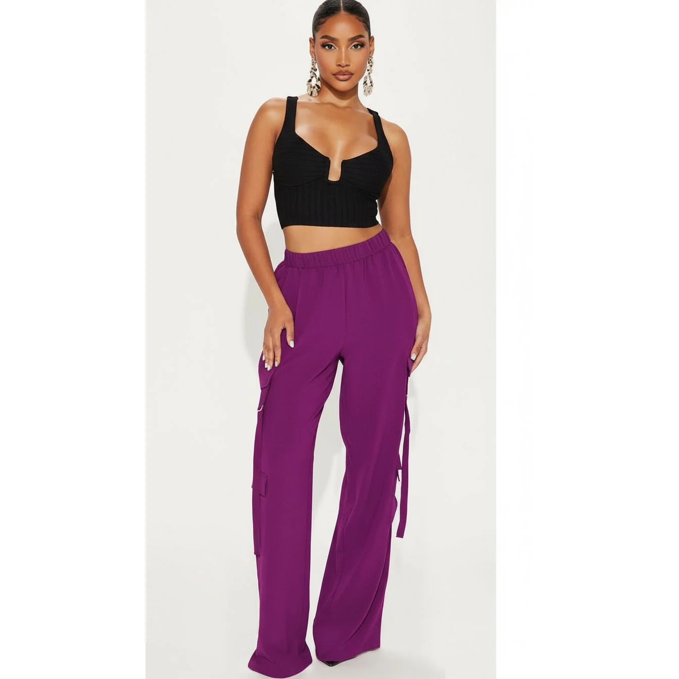 Drawstring Waist Knot Side Hem Pants. - Image 5
