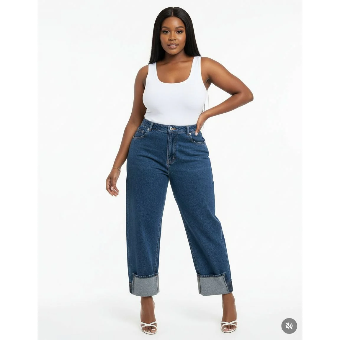 Wide Leg Turn Up Denim - Image 2