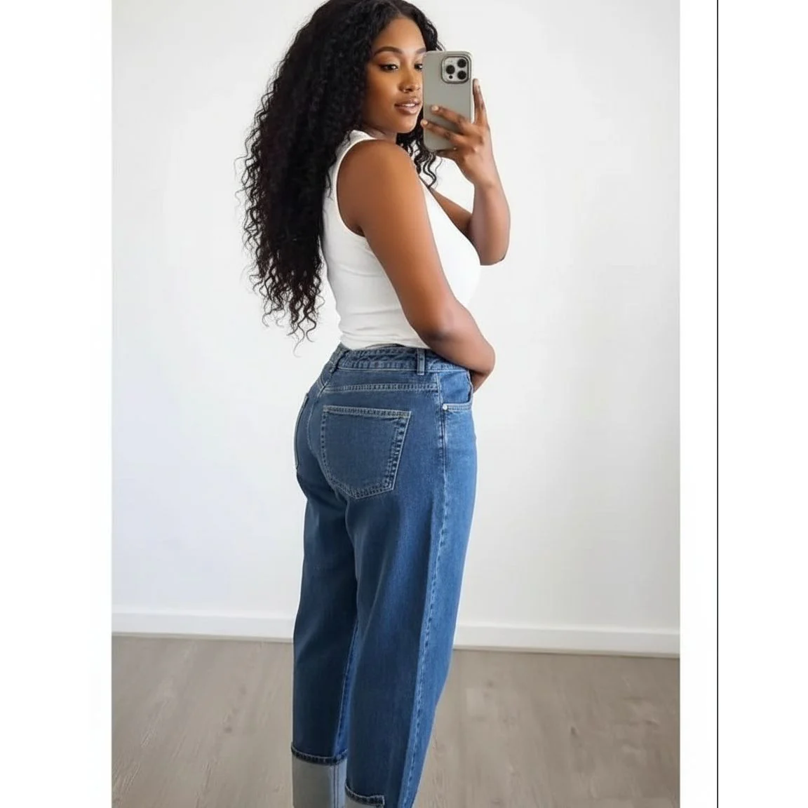 Wide Leg Turn Up Denim - Image 3