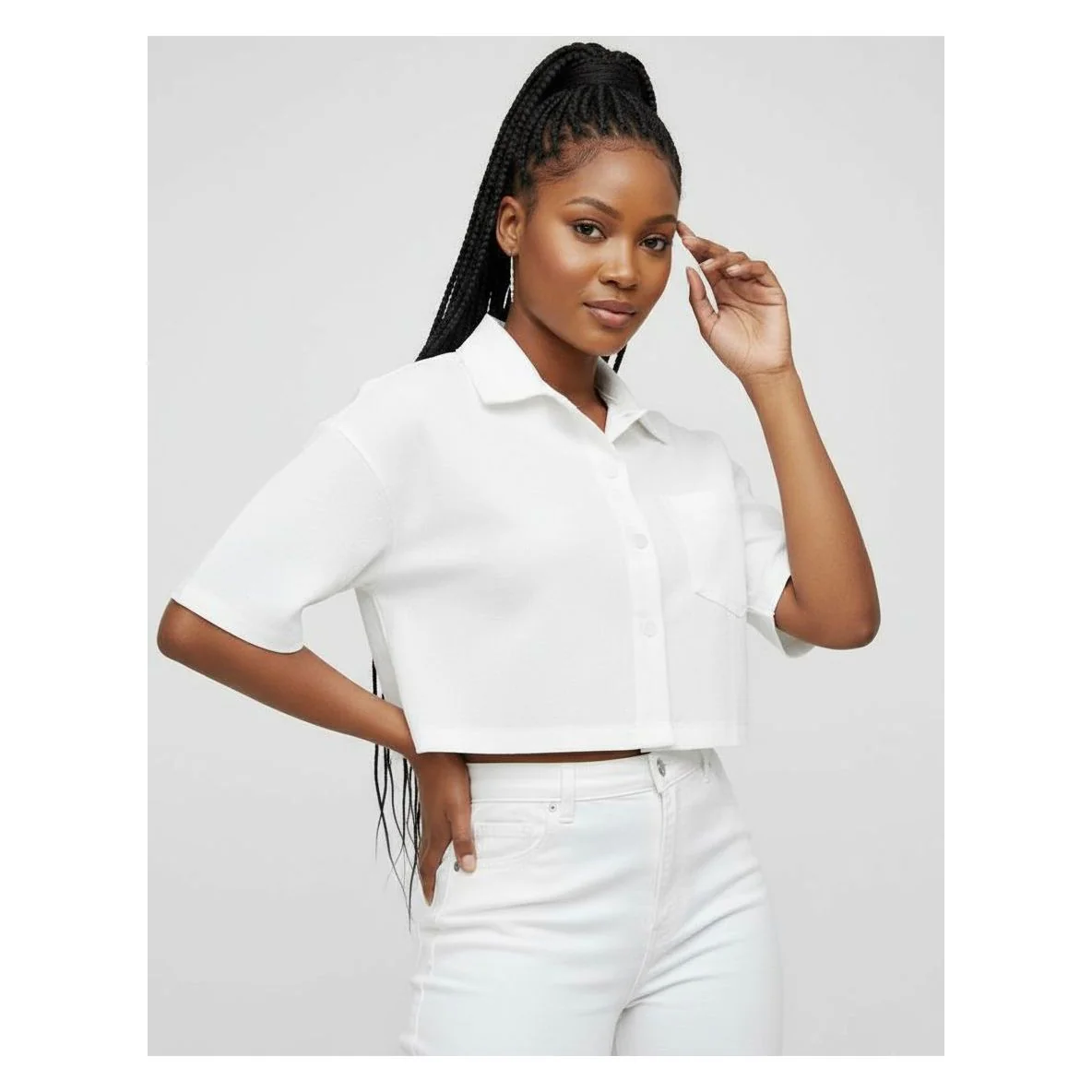 Wide-Sleeve Poplin Denim Shirt - Image 2