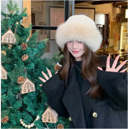 Winter Fur Hat Women Natural Raccoon Fox Fur Russian Hats - Image 5