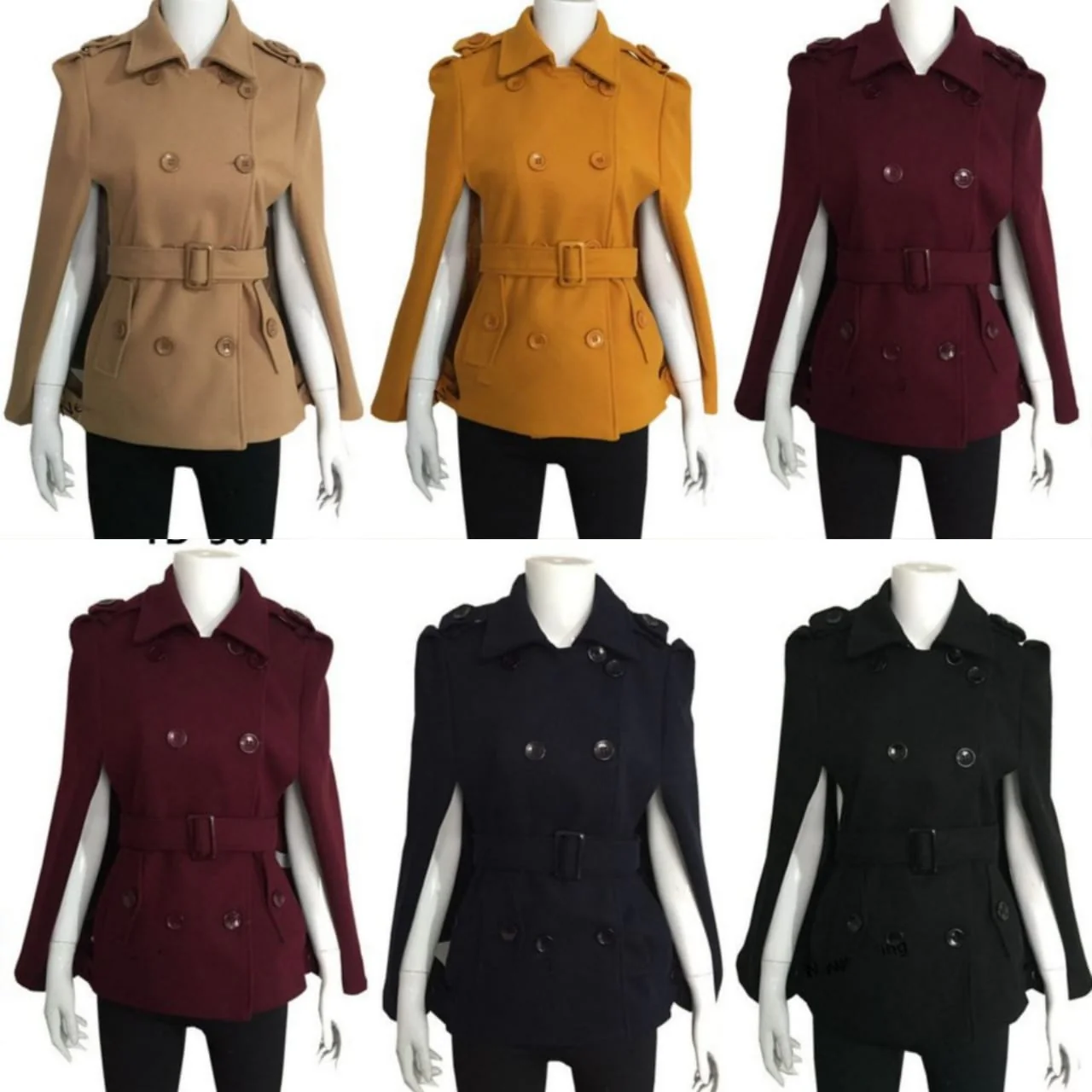 Winter Turn down Collar Belted Cape Coat  - Image 2