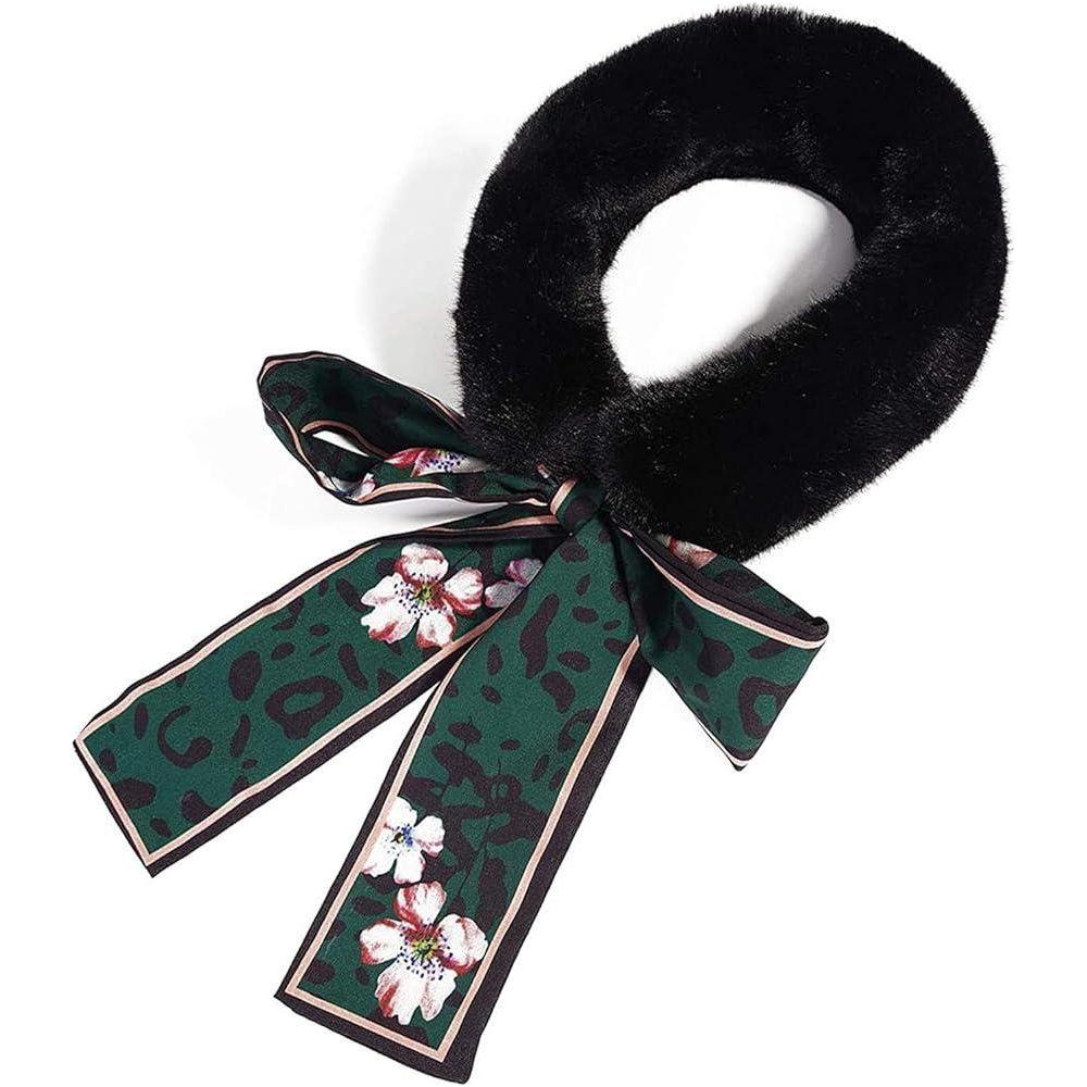 Winter Warm Faux Fur Collar Scarf with Leopard Ribbon Neck Warmer - Image 6