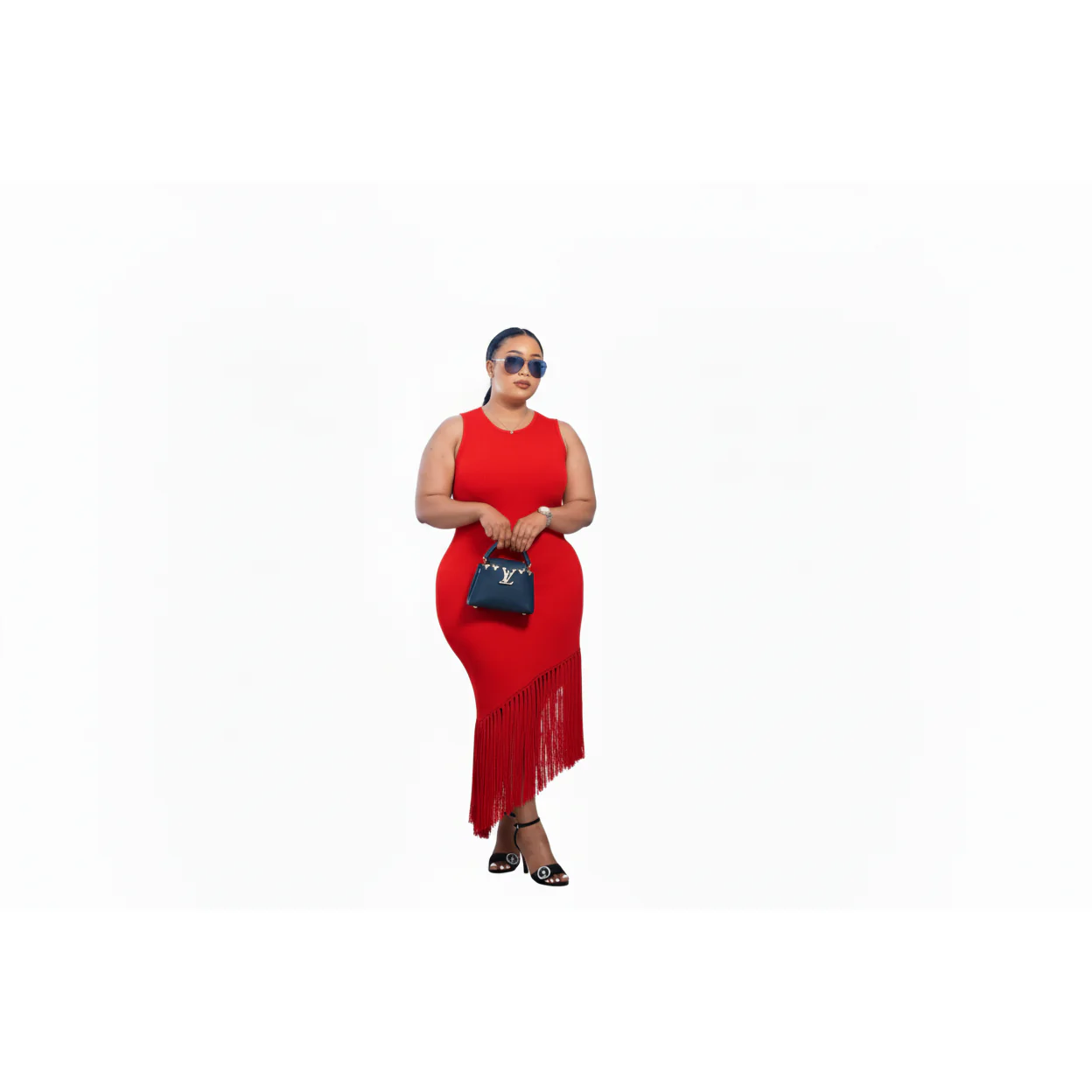 Woman’s Knitted Tussle Midi Fringe Dress