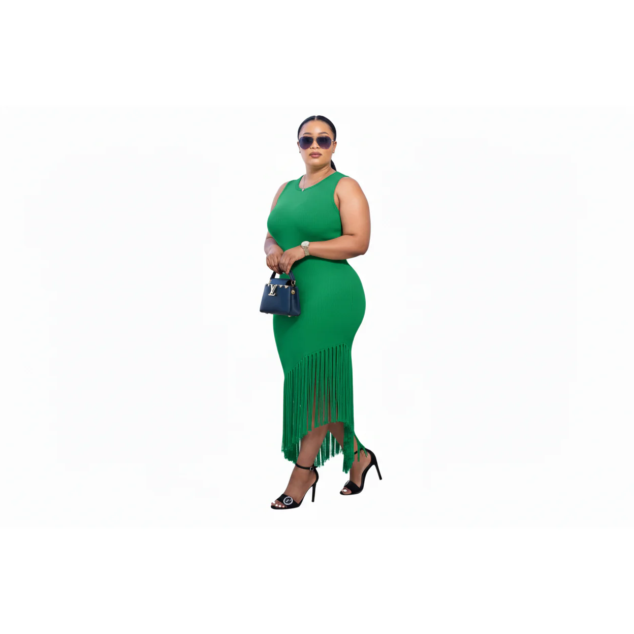 Woman’s Knitted Tussle Midi Fringe Dress - Image 2