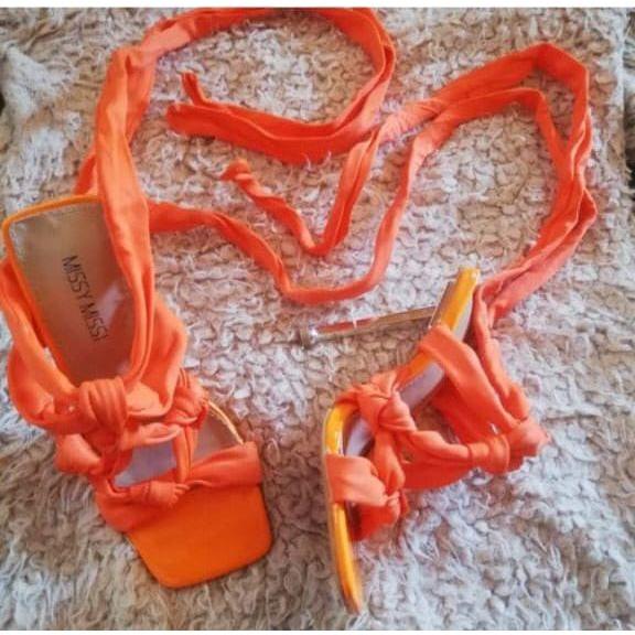 Open Toe Satin Lace Up Hell Shoes - Image 4
