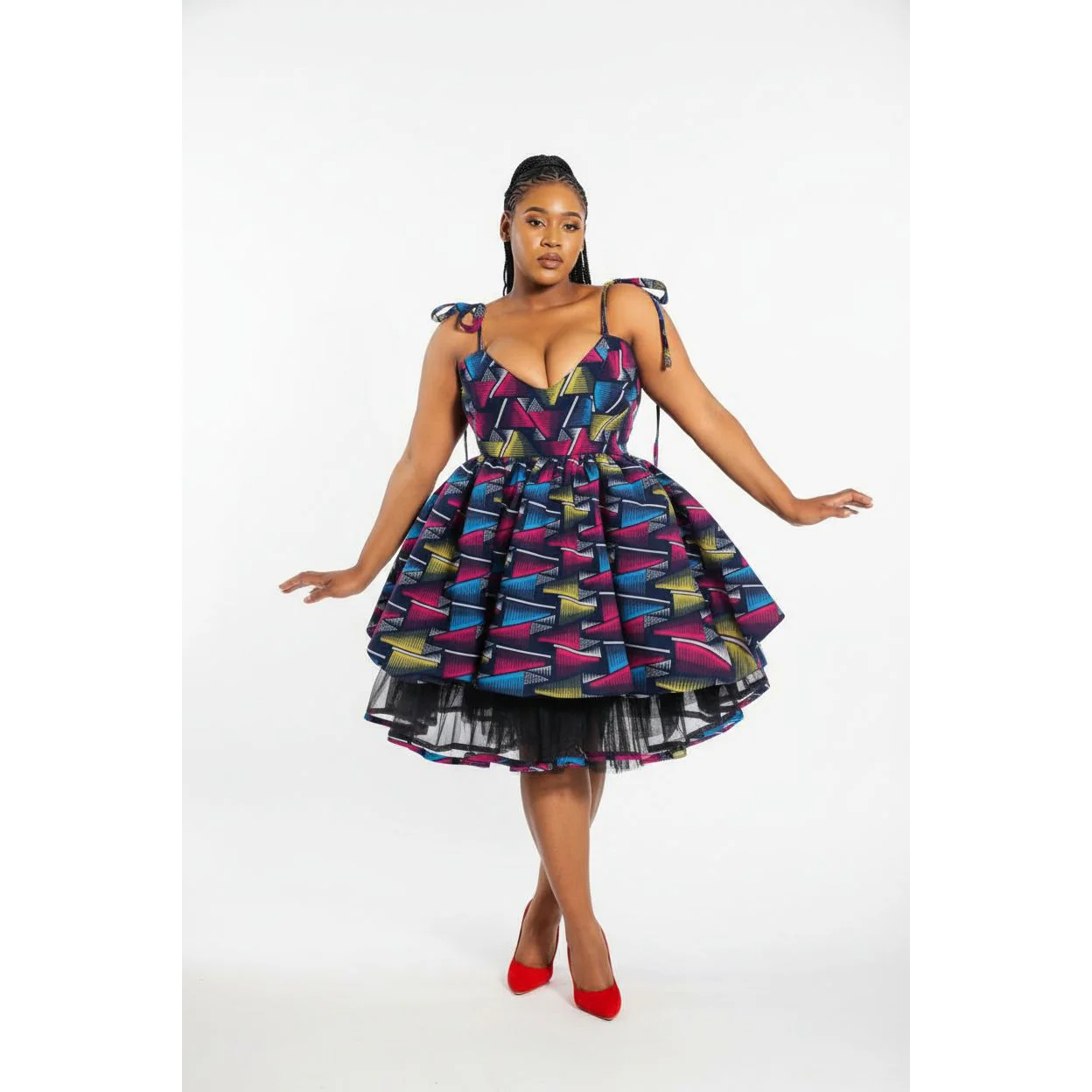 Women Geometric Printed Ruffled Hem Cami Dress