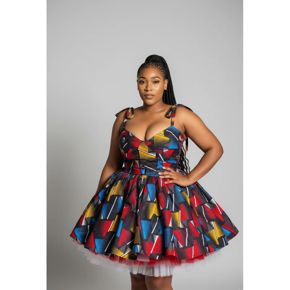 Women Geometric Printed Ruffled Hem Cami Dress - Image 3