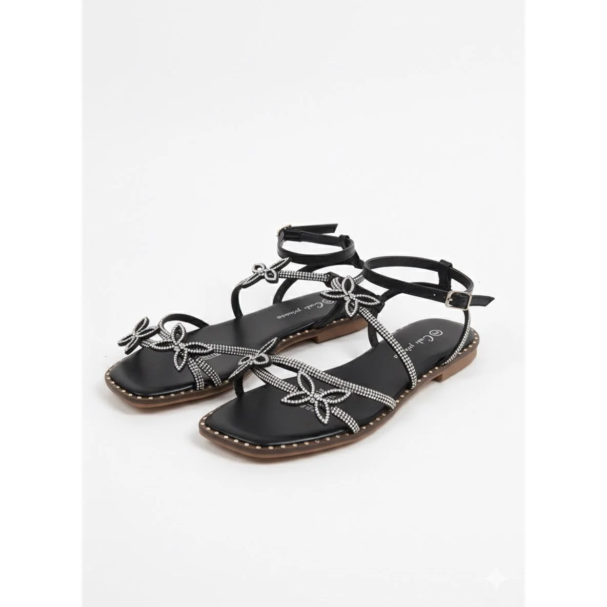 Women’s Rhinestone Flower Strappy Flat Sandals