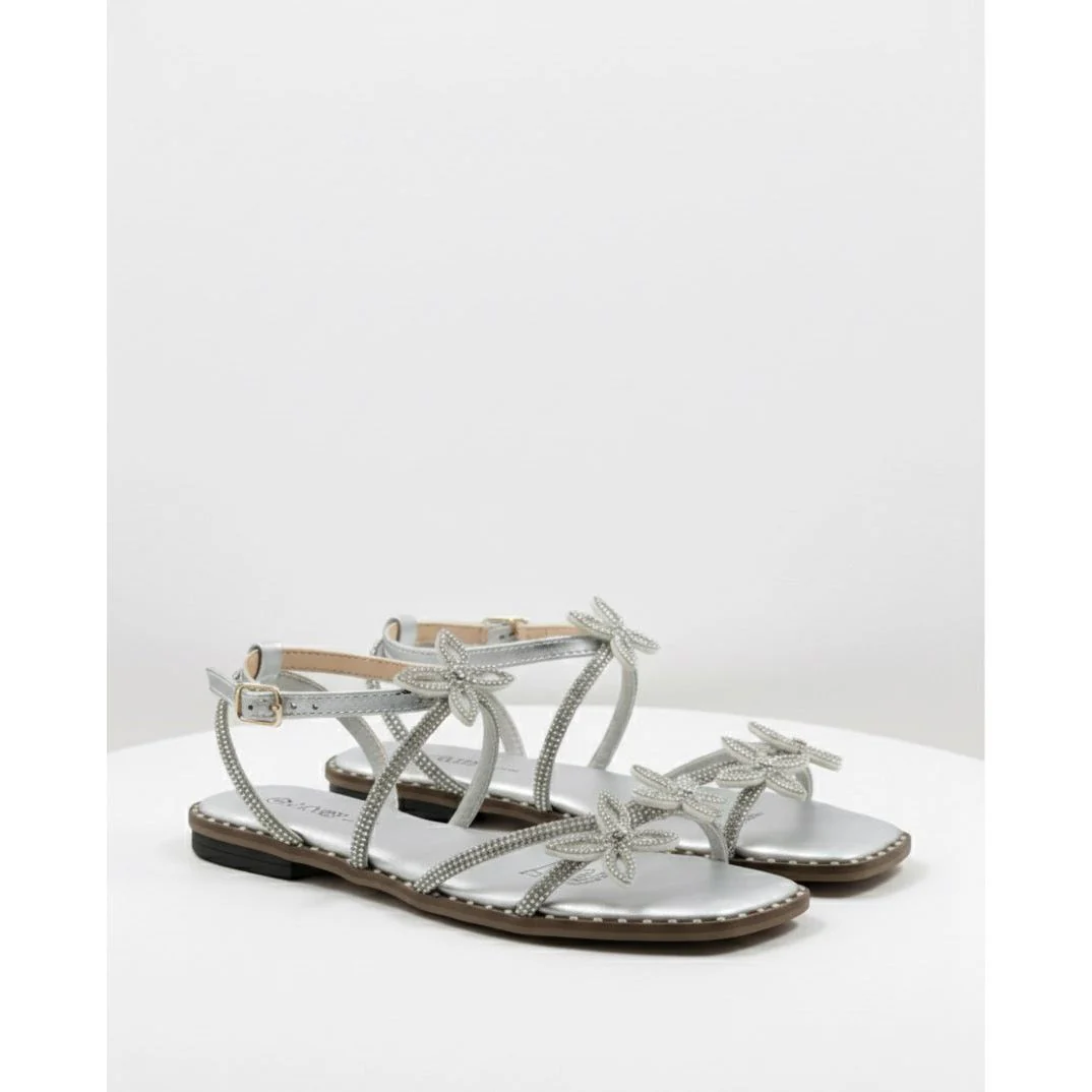 Women’s Rhinestone Flower Strappy Flat Sandals - Image 4