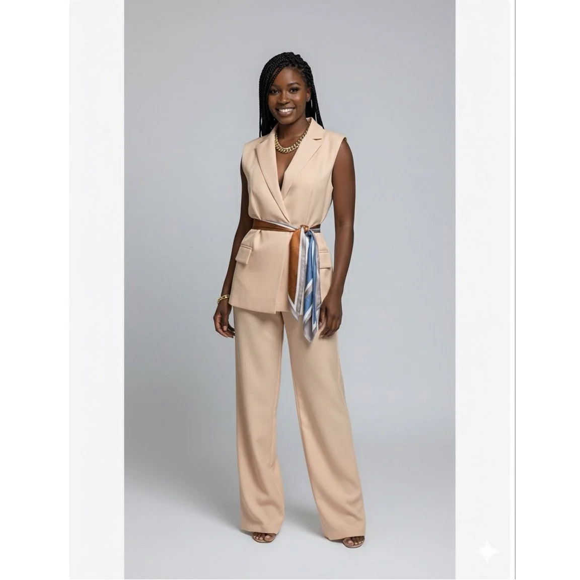 Women’s Sleeveless Blazer Two-Piece Suit – Wide Leg Pants Set - Image 5