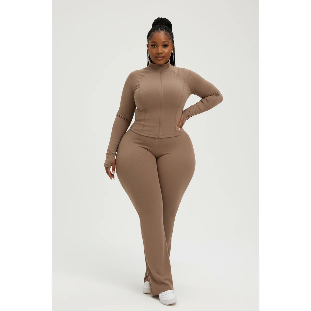 Women’s Two-Piece Zipper Top & Flared Pants Set - Image 3
