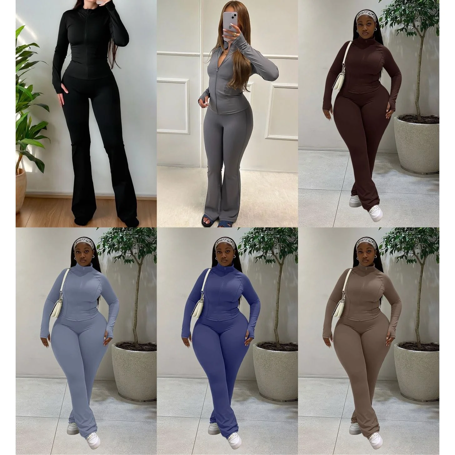 Women’s Two-Piece Zipper Top & Flared Pants Set - Image 6