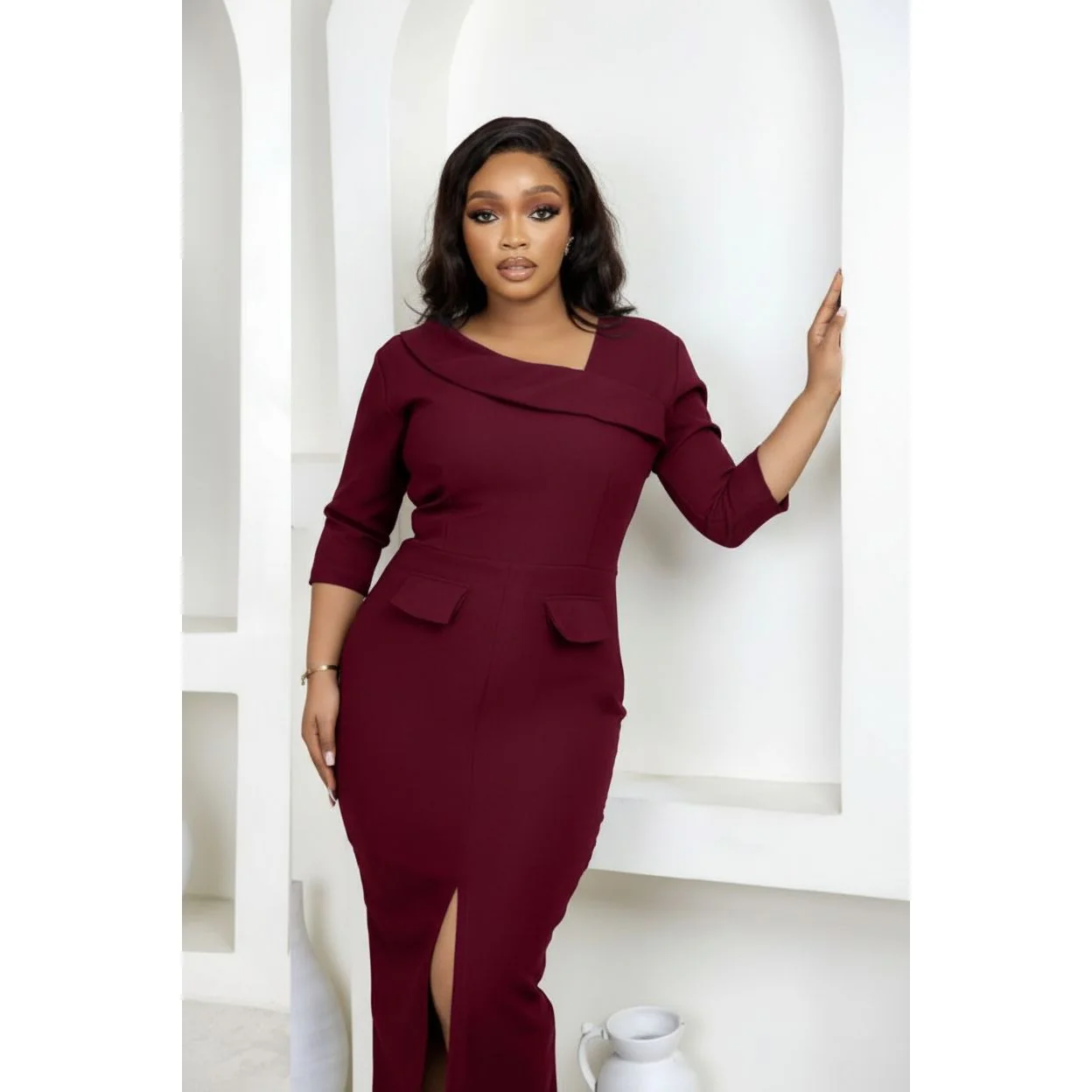 Women's Business Slit Bodycon Midi Dress