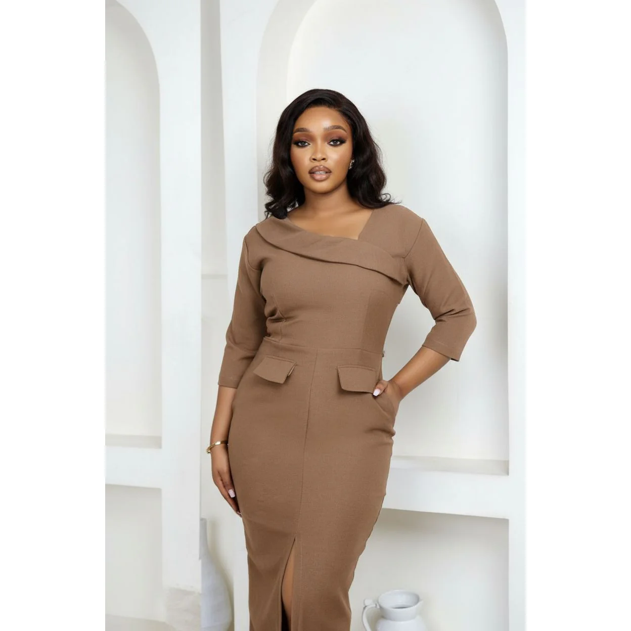 Women's Business Slit Bodycon Midi Dress - Image 2