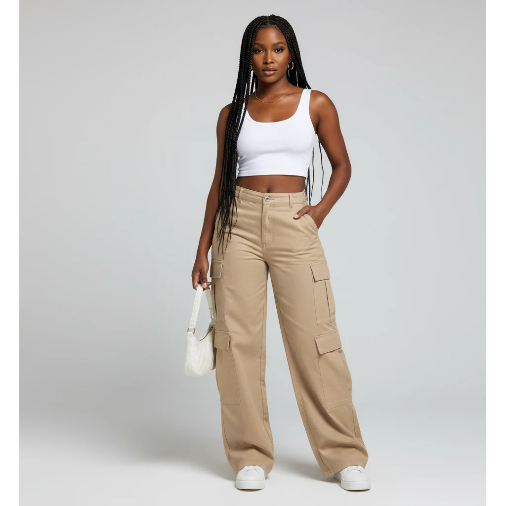Women's Cargo Pants with Large Pockets - Image 2