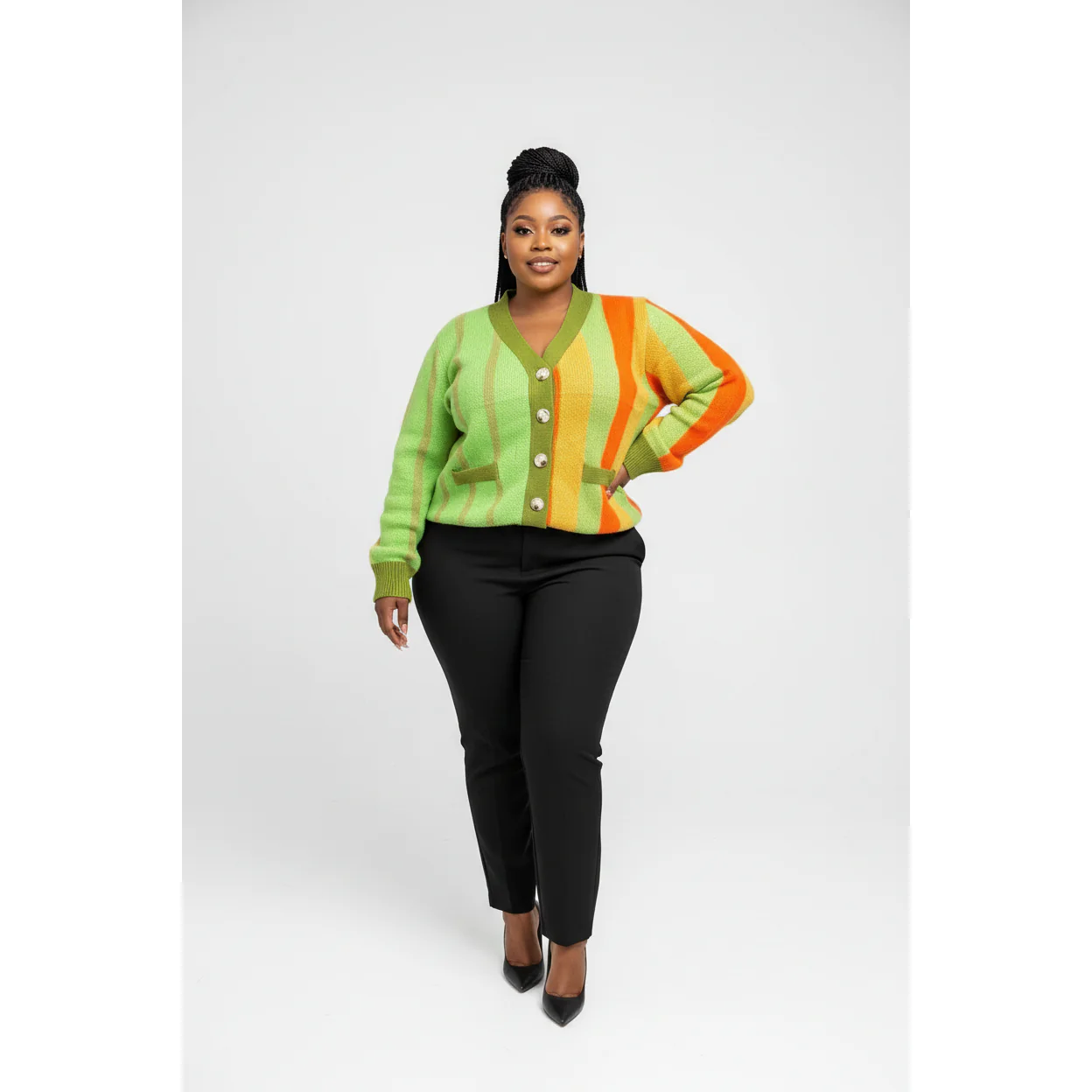 Colorblock Knitted Cardigan Sweater - Image 3