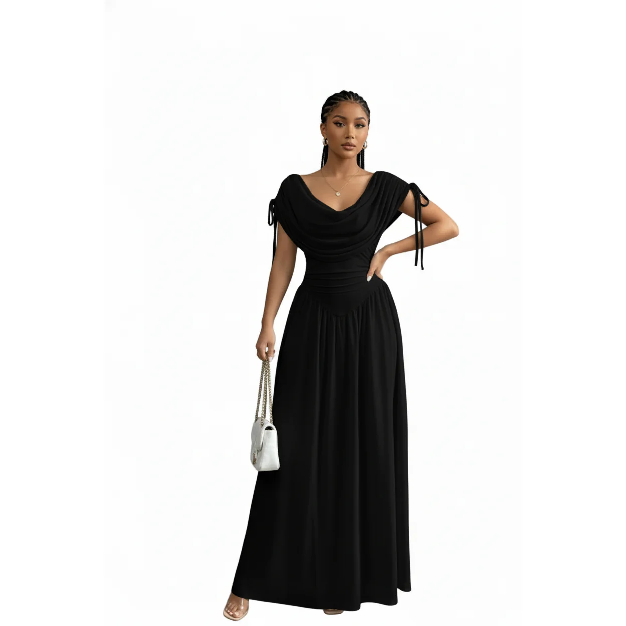 Women's Cowl Neck Ruched Waist Maxi Dress - Image 2