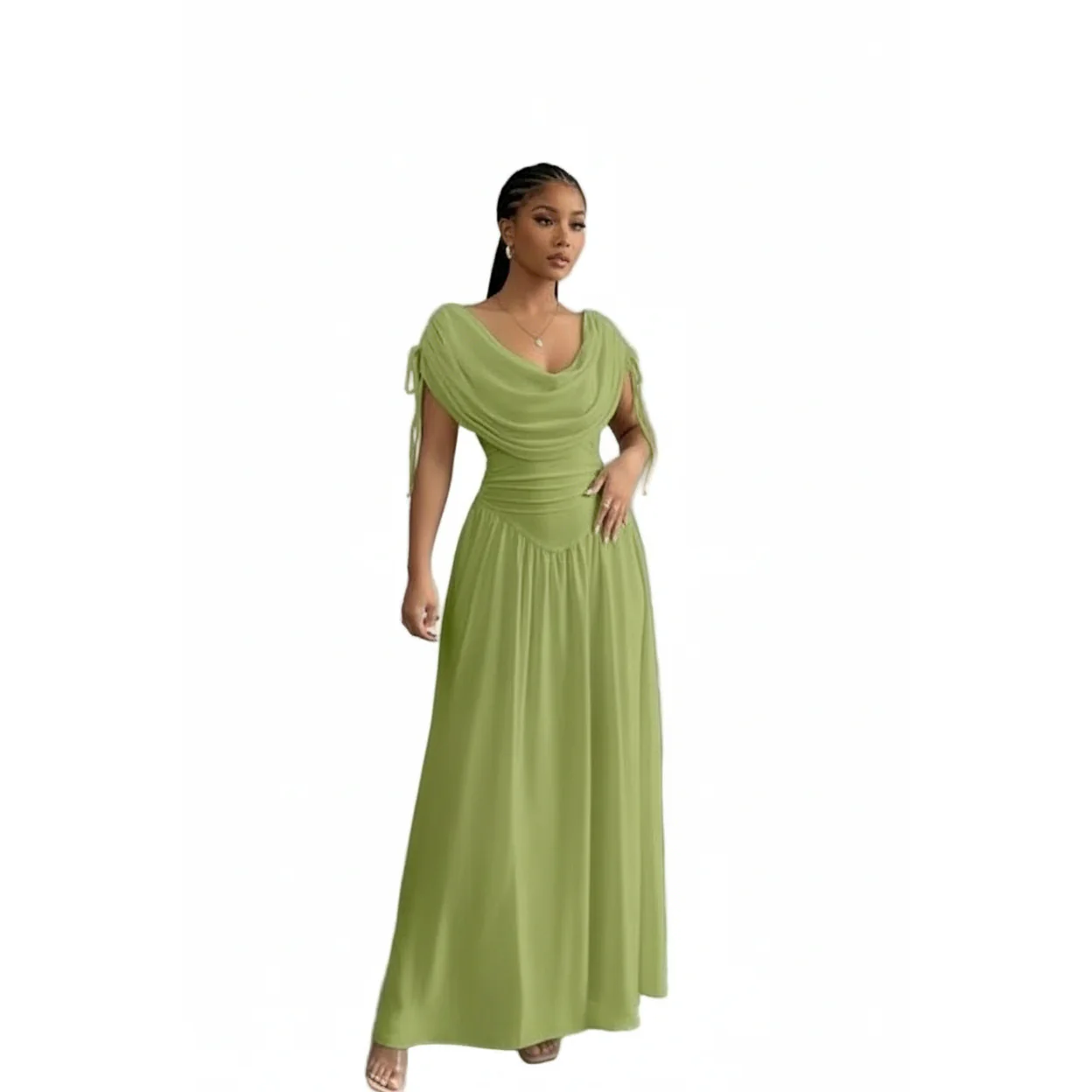 Women's Cowl Neck Ruched Waist Maxi Dress - Image 3