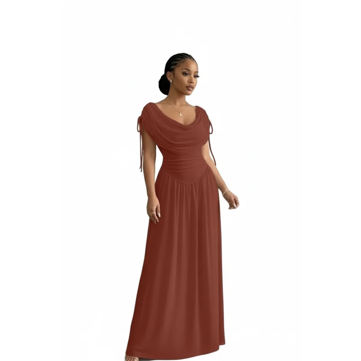 Women's Cowl Neck Ruched Waist Maxi Dress - Image 4
